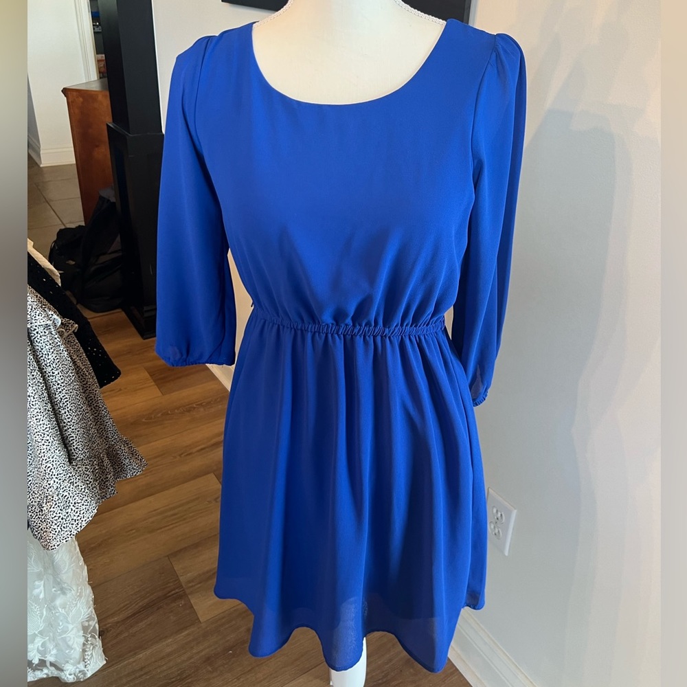 Kids Royal Blue Long Sleeve Dress with a Design on the Back